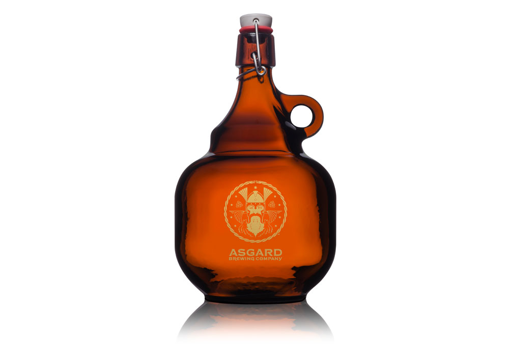 Growler branded with the Asgard logo